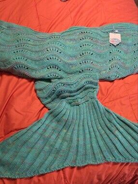 Crocheted Mermaid Tail Blanket - Teal with Multicolor Flecks